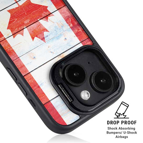 Canada Flag Light Wood iPhone 15 Kickstand Case
